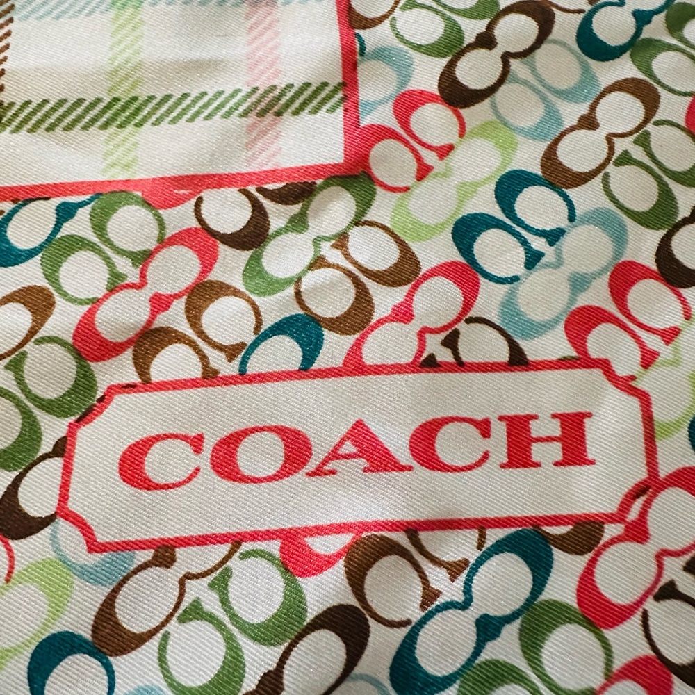 Authentic NWOT Coach Plaid and Polka Dot SILK Scarf! - Picture 2 of 3